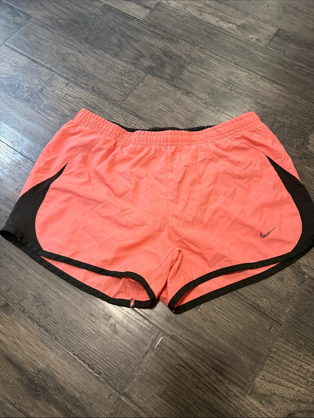 Nike Women's Coral-Pink Athletic Shorts with Black Accents
